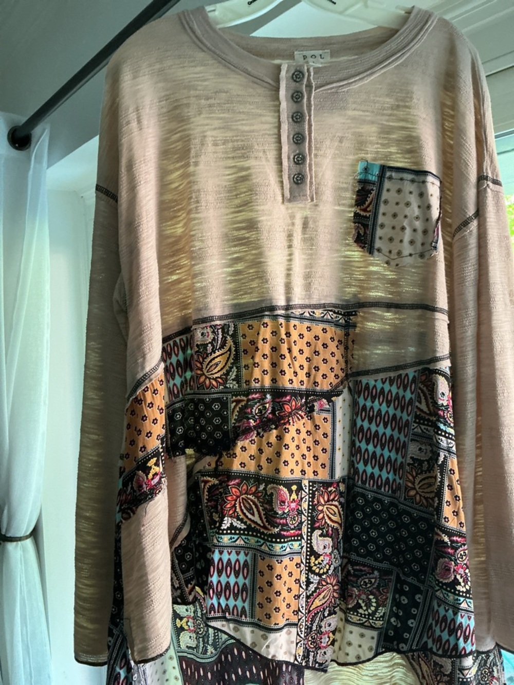 POL Patchwork Long Sleeve Top